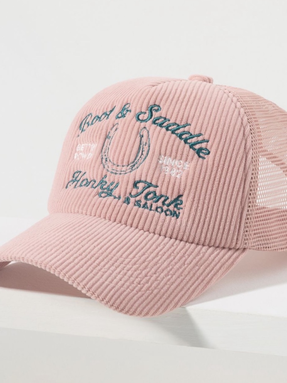 Anthropologie Worn/West Pink Corduroy Trucker Hat